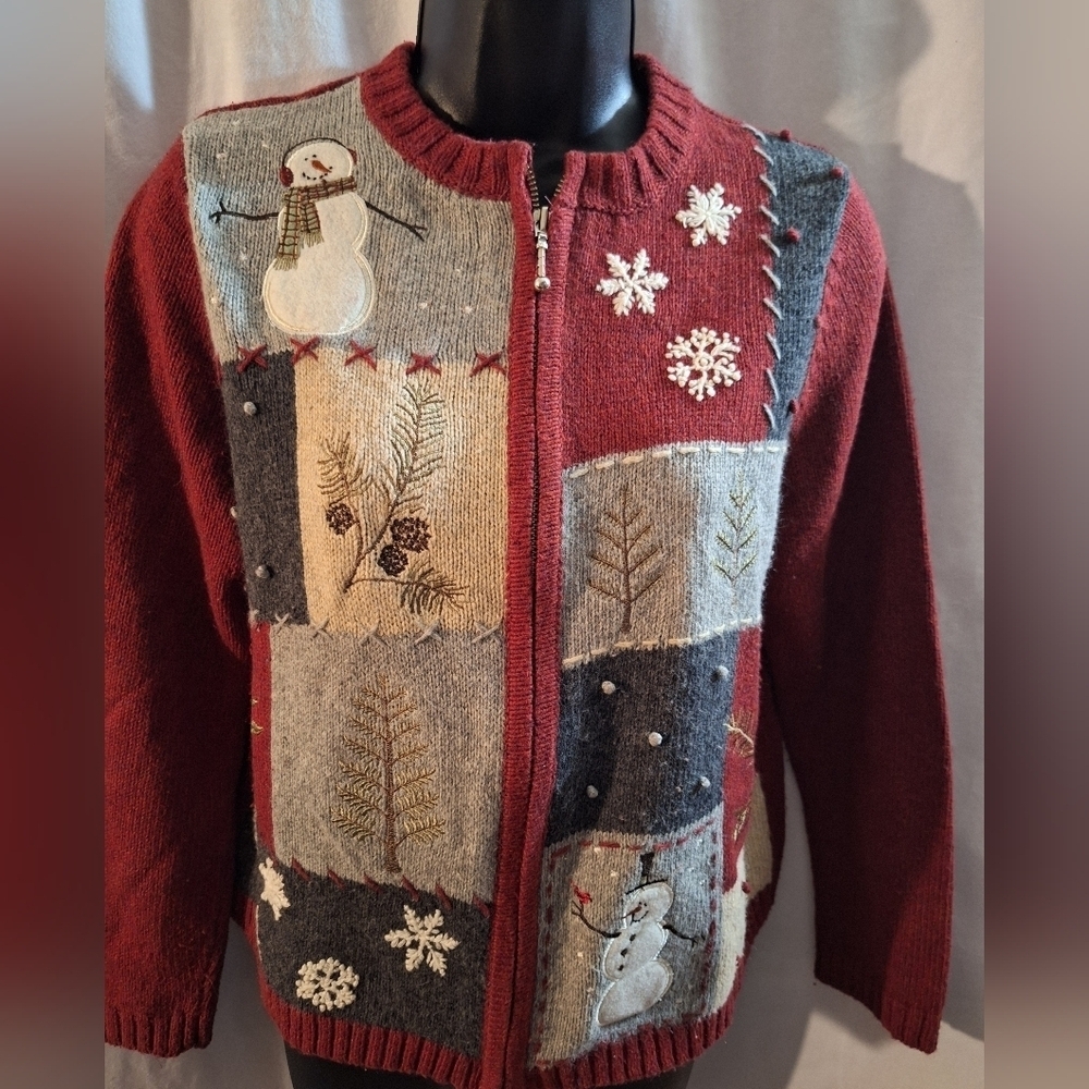 Croft & Barrow Burgundy Snowflake Sweater - Picture 2 of 6